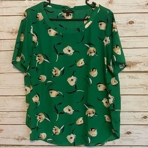 Banana Republic Green Painted Floral Crew Neck Top